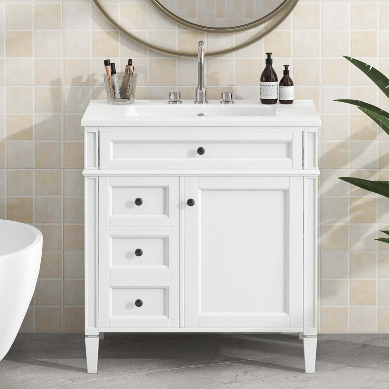 Meuble-lavabo de 30 po avec lavabo supérieur, Noir, Argent argent