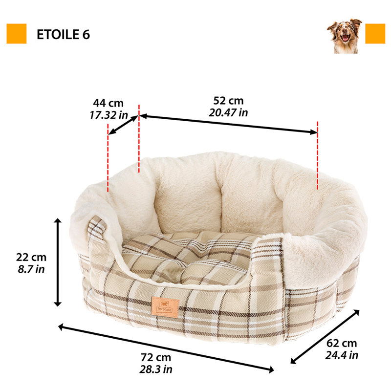 Plaid Bolster Pet Bed, 62 W x 72 D cm, Blue