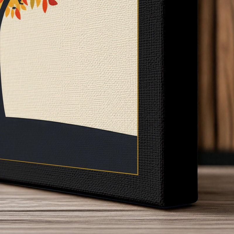 Golden Autumn Tree Scandinavian - Wrapped Canvas, 18x12 - 45.7 x 30.5 cm, Black Border