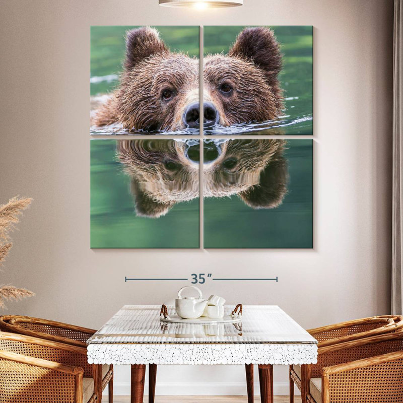Brampt Grizzly Bear Swimming Reflection, 50" H x 50" W