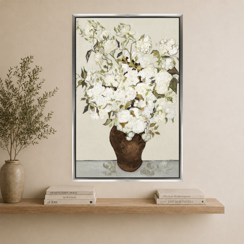 «Neutral Roses» par Vincent Van Gogh - impression sur toile, H 64 po x l 44 po, Silver