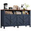 Buffet 55 po à 4 portes avec 4 portes, armoire de rangement pour la ferme avec tablettes réglables, armoire en bois et table basse pour la salle à manger, entrée, bleu-123013933
