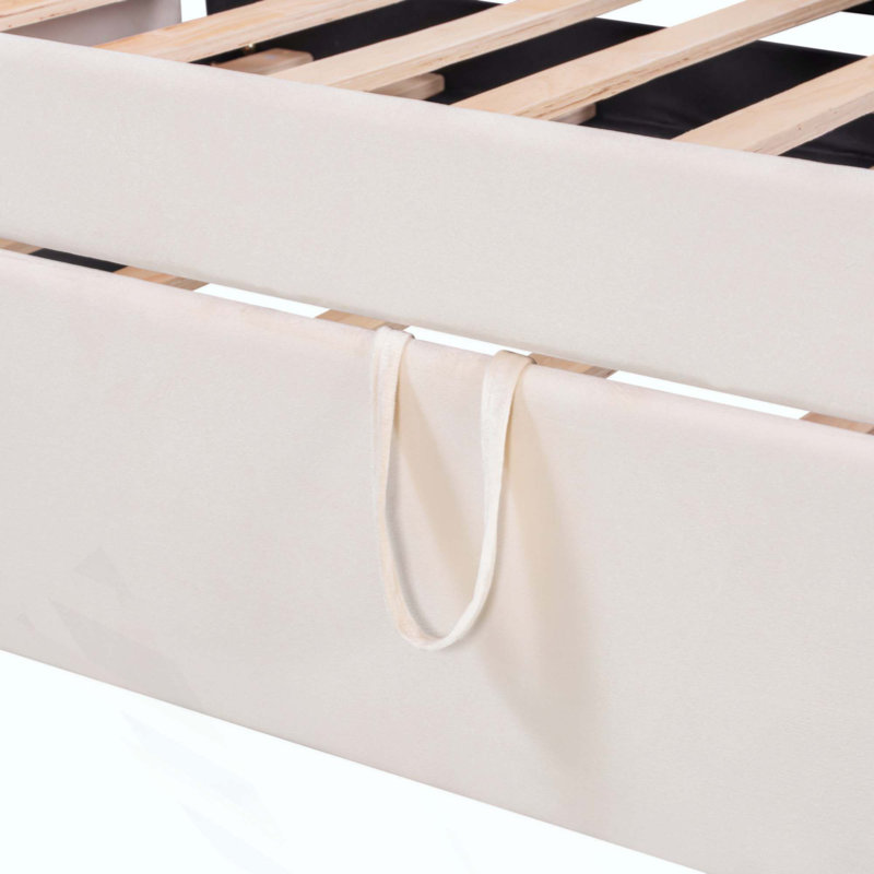 Velvet Upholstered Daybed With Pop Up Trundle, Beige