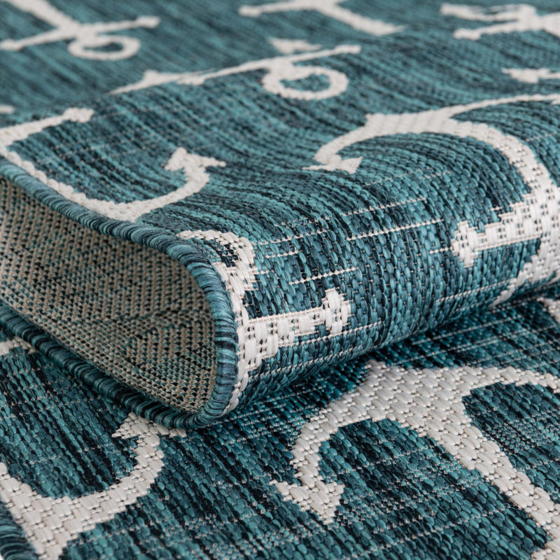 Tapis intérieur / extérieur bleu sarcelle / ivoire Glidden, Octogone 7 pi 10 po x 7 pi 10 po