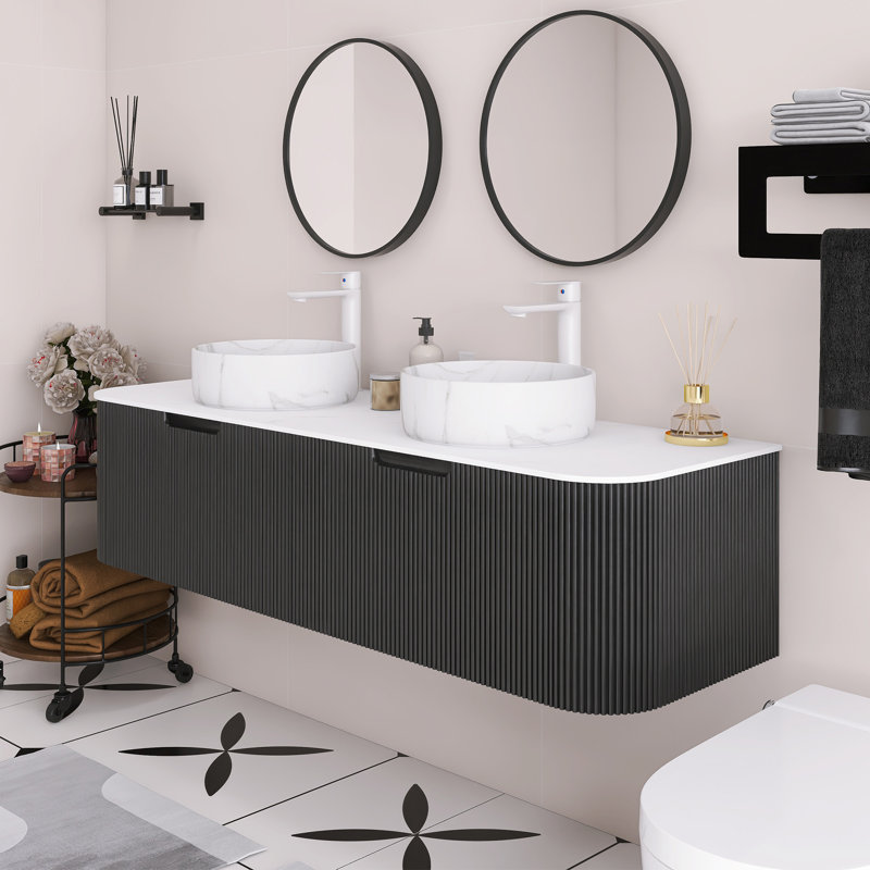 Meuble-lavabo mural 60 po Woodgrain, Noir