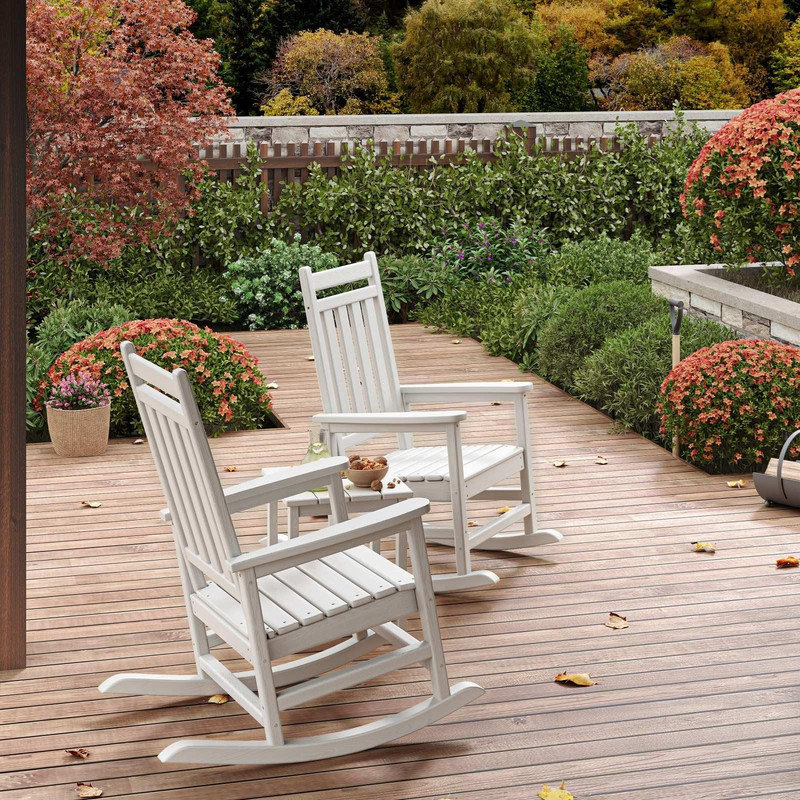 HDPE Rocking Chair Set of 4 – Weatherproof High-Back Patio Rockers for Porch, Lawn, or Deck, White