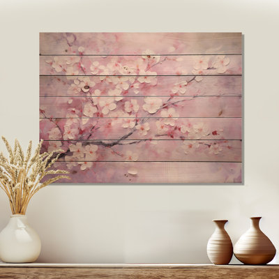 Minimalisme rose cerisier Bliss Tree - art mural en bois de cerisier en fleurs sur bois de pin naturel