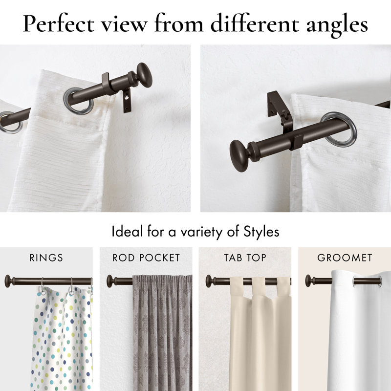 Aricel Meriville 1-Inch Diameter Prima Single Window Treatment Curtain Rod, Adjustable, Oil-Rubbed Bronze, 84" - 120"
