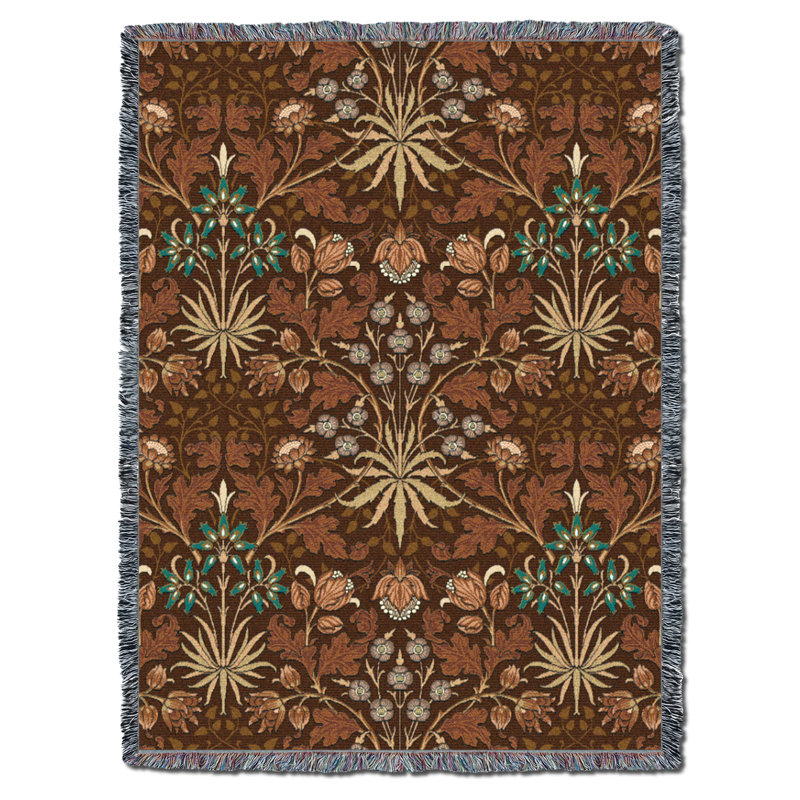 Couverture Pure Country Weavers William Morris Hyacinth Caramel - Arts & Crafts - Jeté en tapisserie tissée en coton - Fabriqué aux États-Unis (72x54)