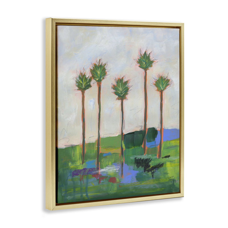  «Tall Palms Impression» par Jan Weiss, H 31 po x l 25 po, Cadre flottant métallique doré