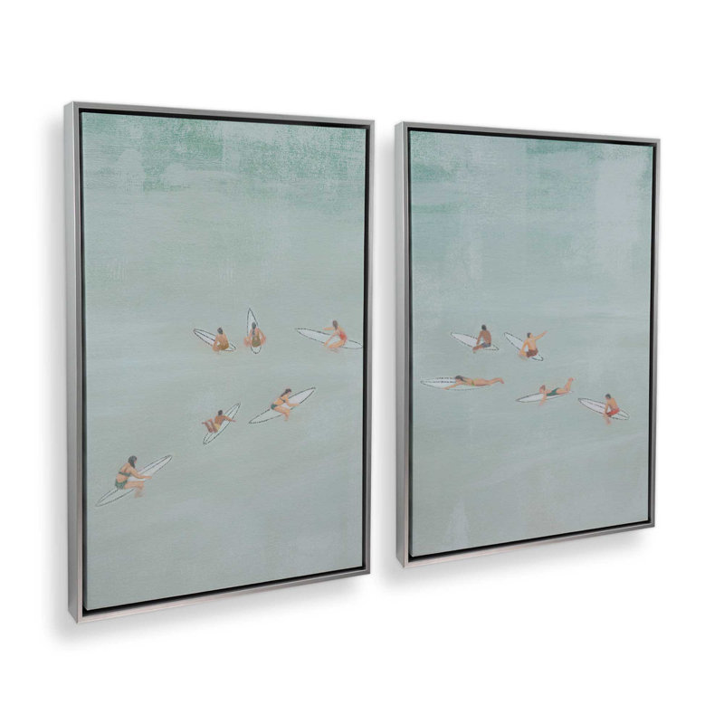 Surf Squad Chill, ensemble de 2 impressions, 48 po x 32 po, Toile avec cadre, Chrome poli