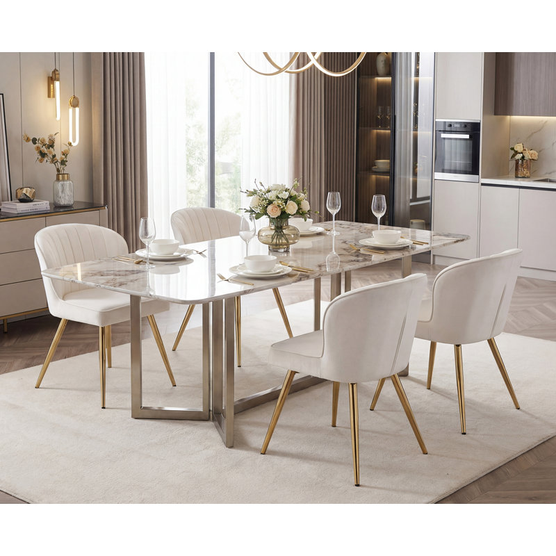 Modern Upholstered Dining Chairs Velvet Metal Frame Kitchen Chairs with Shell Backrest for Kitchen Living Room Restaurant