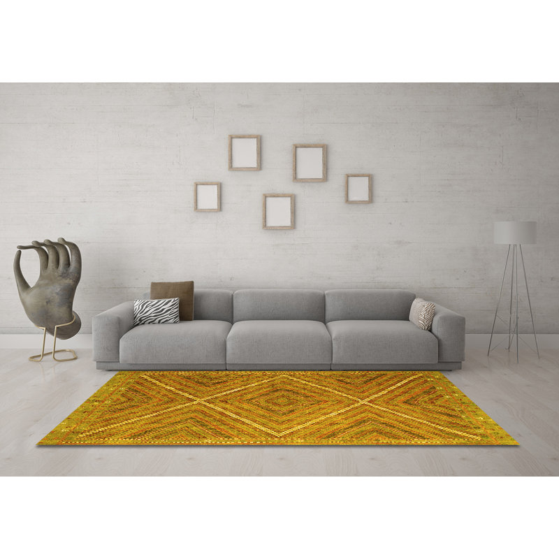 Tapis contemporains jaunes lavables à la machine 855, Carré 5 pi