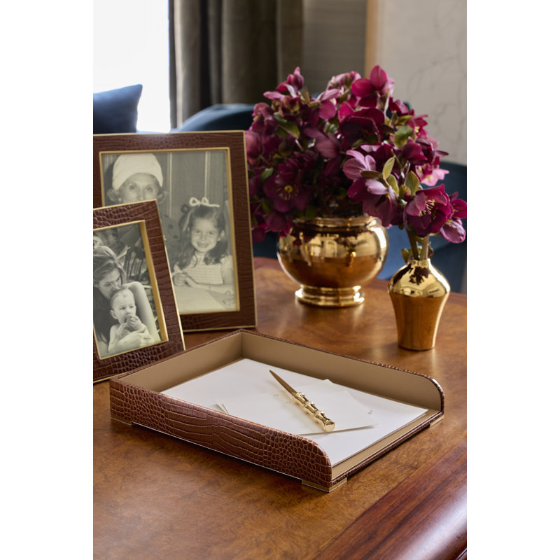 Classic Croc Leather Paper Tray, Fawn, Chestnut