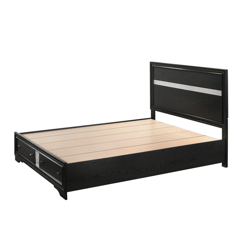 Lit plateforme avec rangement en bois massif Ashlock, Très grand lit Eastern, Blanc