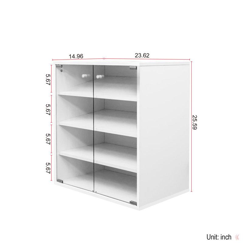 Shoe Box With RGB LED Light, Wooden Stackable Shoe Storage Box With Glass Door, Shoe Storage Bin Shoe Display Case For Sneakers (4 Tier-1)