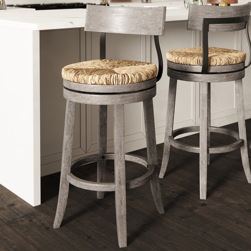 Cathair Swivel Counter Stool with Solid Wood Frame, Bar Stool (31" Seat Height), Reclaimed Gray