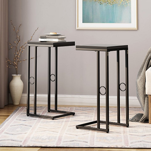 Ensemble de 2 tables de bout (panneau de fibres à densité moyenne et métal)