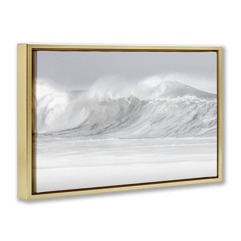 Cadre flottant Cresting Beach Wave, design par Maggie Olsen, H 21 po x l 31 po, Cadre flottant métallique doré