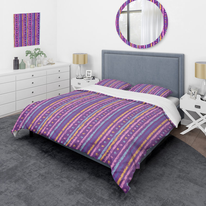 Ensemble de housse de couette en microfibre mauve / bleu 2 pièces, Housse de couette simple + 1 taie décorative stan