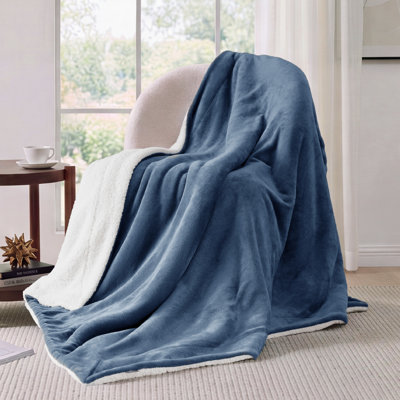 Literie GentleSoft ™ Sherpa pour lit simple / simple TG - couverture épaisse pour lit chaud toutes saisons - bleu ardoise - cadeau idéal pour les étudiants