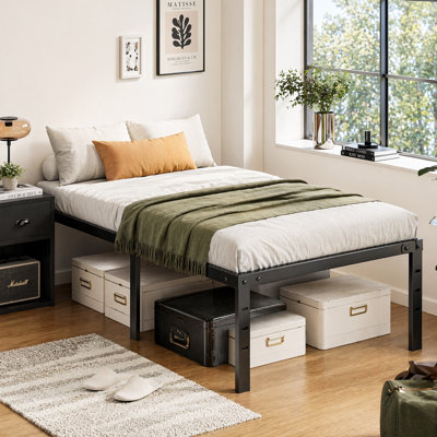 Structure de lit en acier Truette de 20 po ultra-silencieuse, sans sommier, assez d'espace de rangement