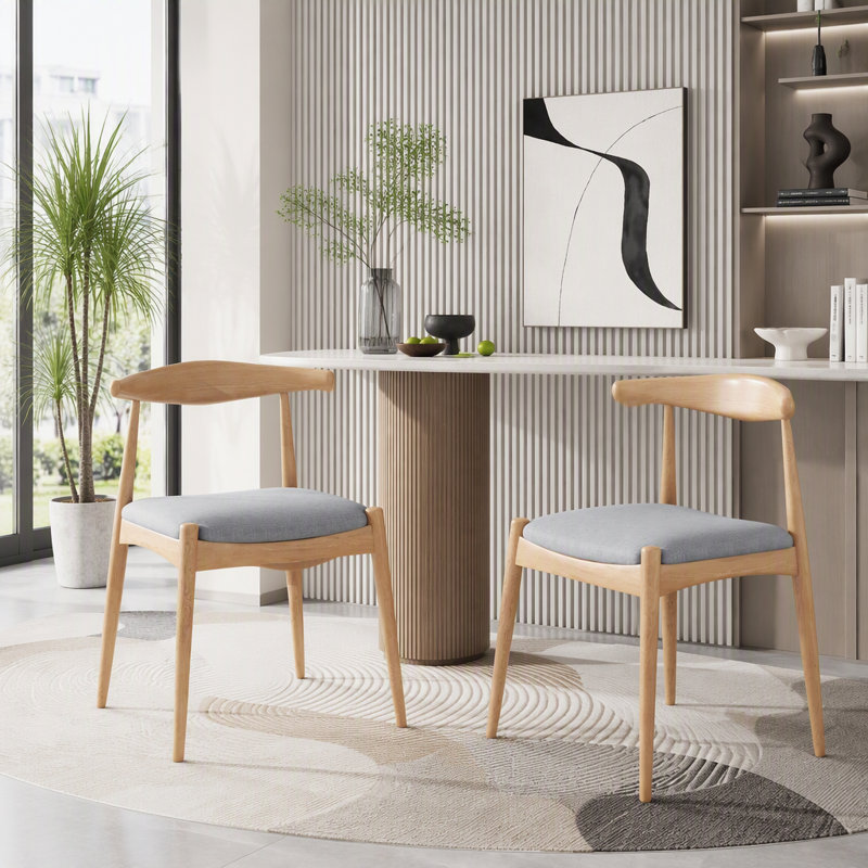 Ensemble de chaises ergonomiques en bois d'hévéa avec coussins de confort certifiés TSCA, Naturel / polyester gris