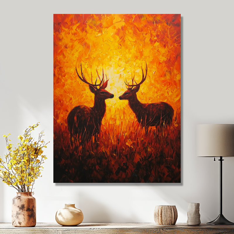 Deer Kisses At Sunset II - animaux, décoration murale en métal, impression de cerf, H 20 po x l 12 po