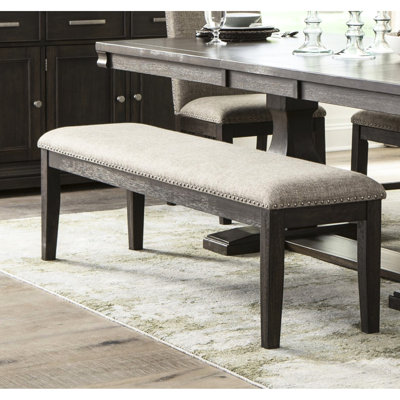 Banc traditionnel en bois rustique avec revêtement en tissu brun, capacité de poids de 300 lb