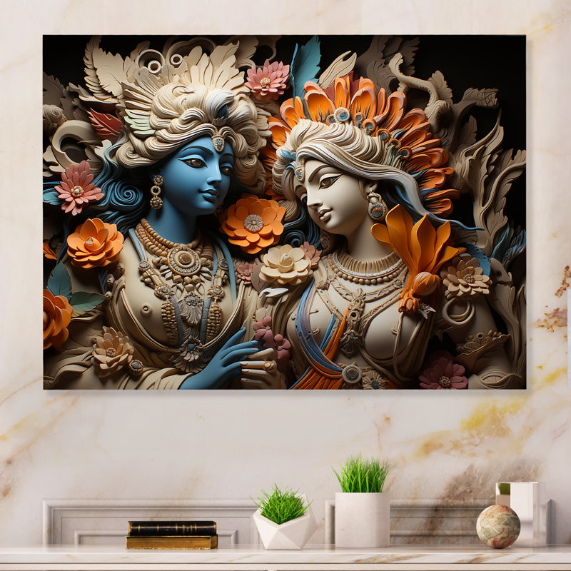 Hindouisme Krishna kaki dieux - impressions murales indiennes en métal, H 34 po x l 44 po x P 1,5 po