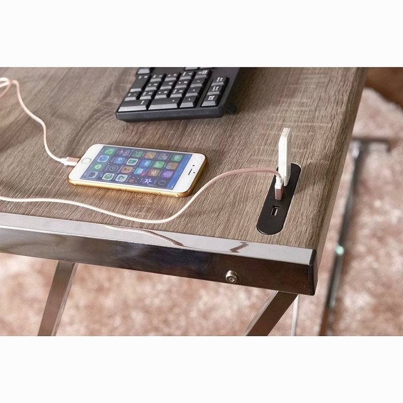 Rectangular Writing Desk With USB Charging Dock