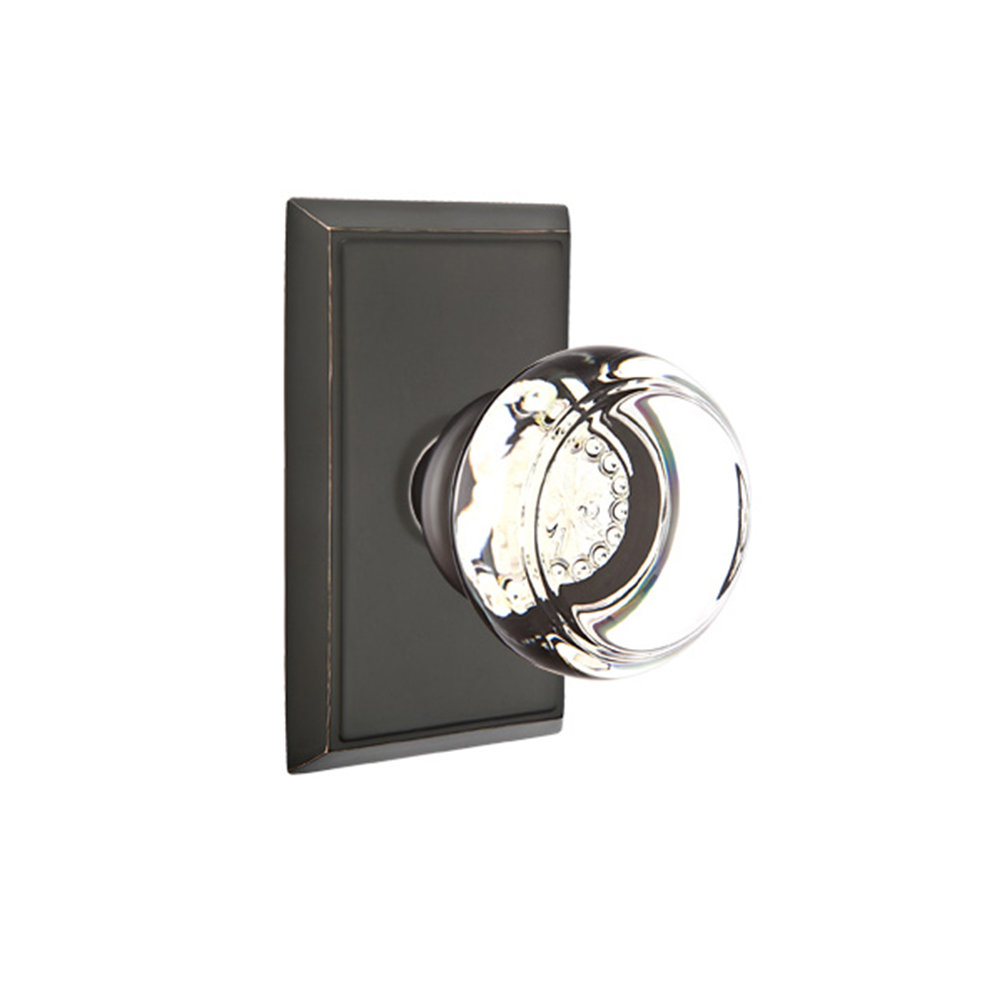 Emtek Privacy Knobset w/ Rectangular Rosette and Georgetown Glass Knob Emtek 