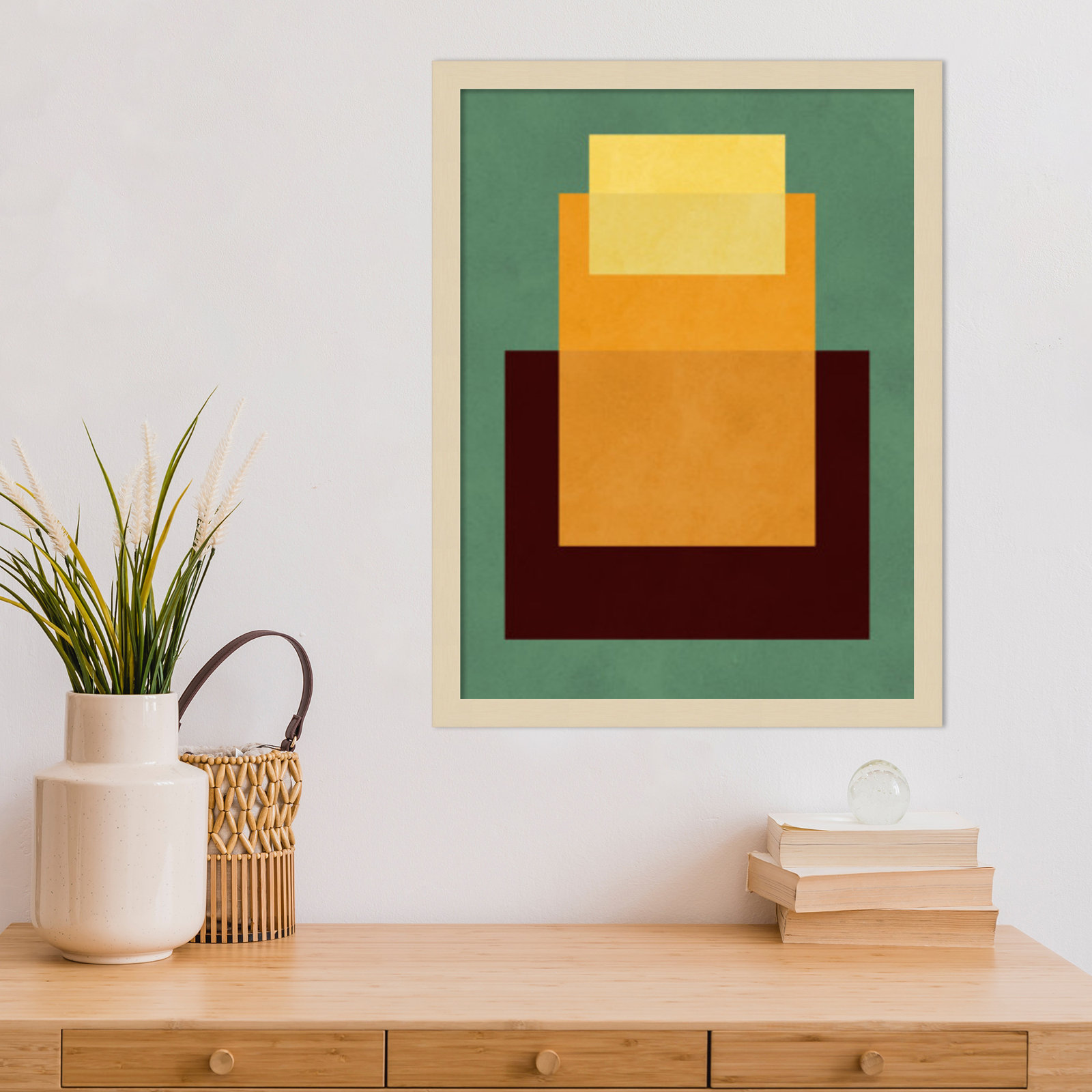 Overlapping Geometry 10 Print, Green/Orange, Brown, 21" H x 16" W