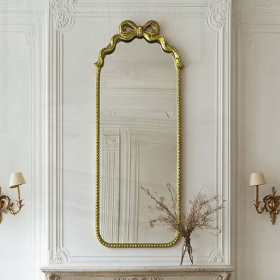 Miroir orné pleine longueur avec arc rétro, cadre en fer, anti-déflagrant HD, esthétique antique pour la chambre à coucher et le salon