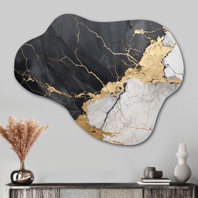 «Black Gold Adorned Poteries III - Abstract Spirals Cloud», art mural en métal noir asymétrique