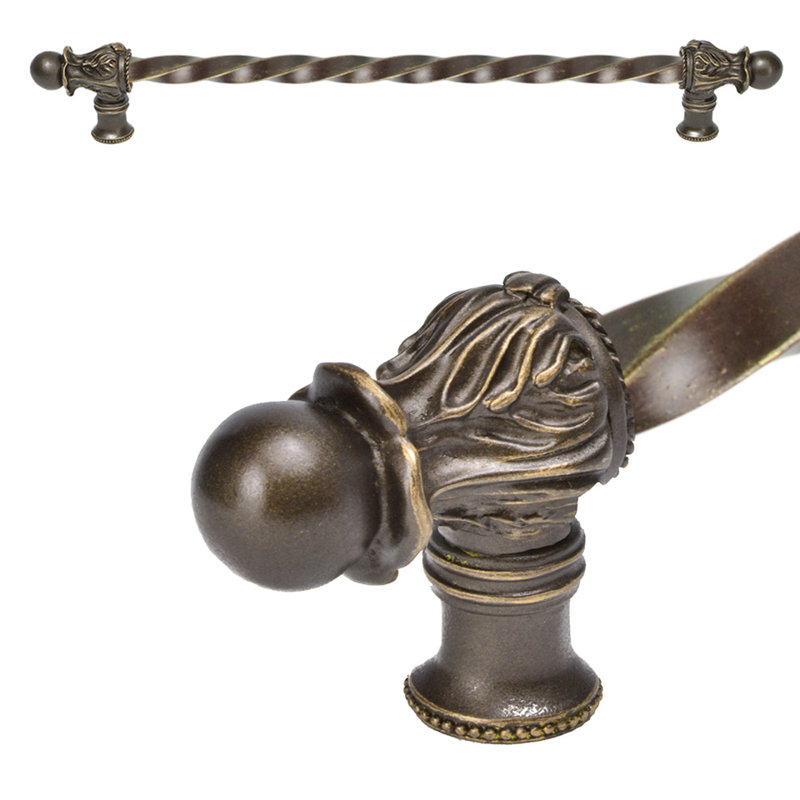 Acanthus 22 inches c.c. with 3/8 twist bar long pull Romanesque style in Chalice, 18", Antique Brass
