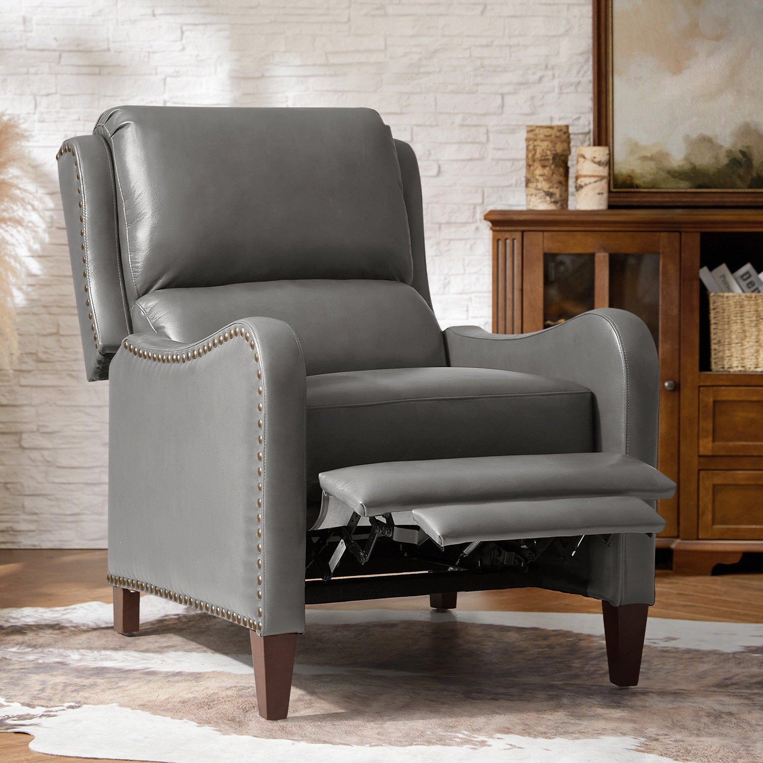 Beecher 29" Genuine Leather Push-Back Recliner, Dove