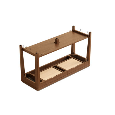 Bancs d'entrée en bois massif à 2 niveaux avec tiroirs et coussins rembourrés Adryell - Rangement pour chaussures confortables