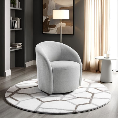 Chaise pivotante moderne et contemporaine 28,5 po Garcia avec revêtement en tissu Boucle, base pivotante en métal, ressorts en mousse