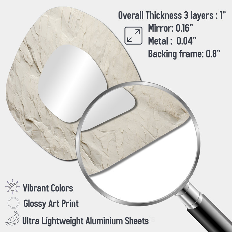 Oconee Minimalism Geige Glacier Harmony - Abstract Shapes Asymmetrical Decorative Mirror, Modern Unique Shape Large Wall Mirror, Printed Metal Art