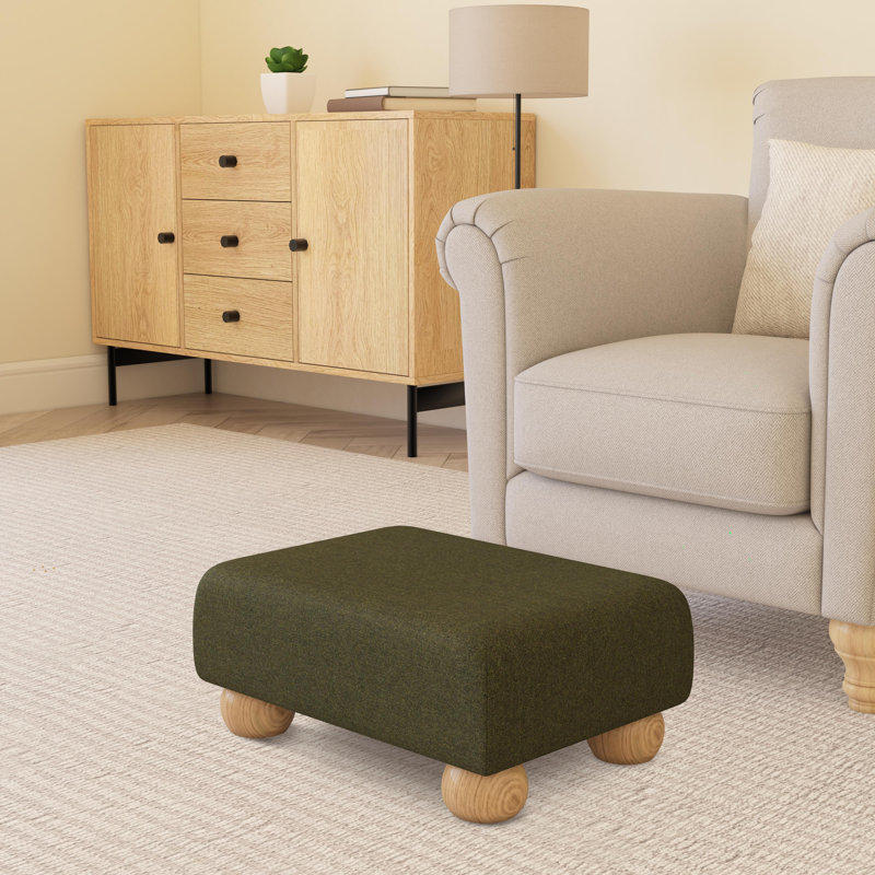 Autryville Wood Bun Feet - Fabric, Poz, Cyprus Green, Natural