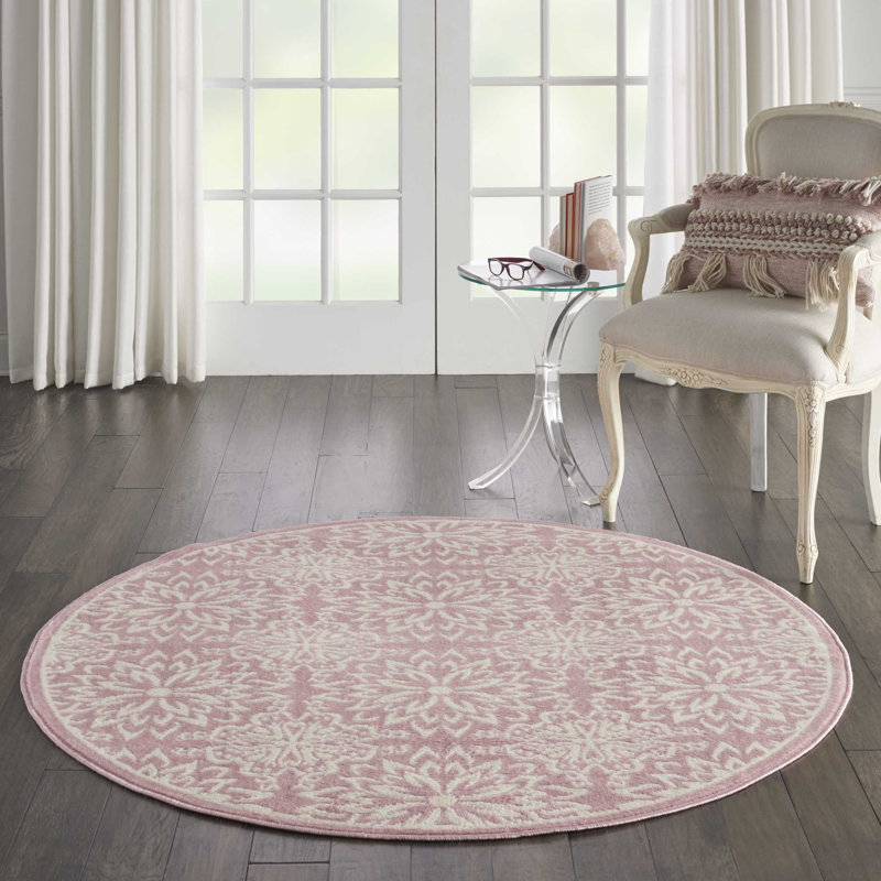 Tapis floral ivoire / rose Yurig, Rond 5 pi 3 po