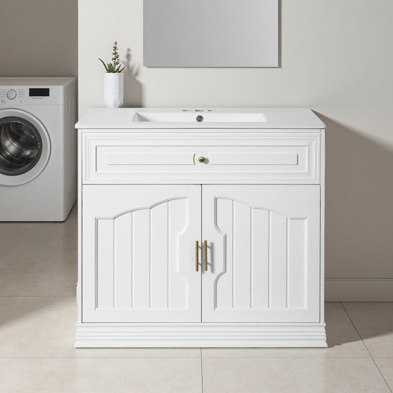 Meuble-lavabo de luxe 36 po avec lavabo en céramique, 1 tablette réglable et tablettes à plusieurs niveaux