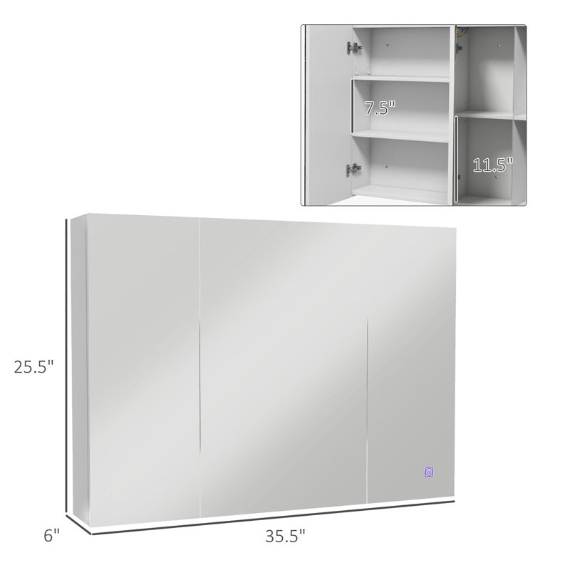 Armoire à pharmacie lumineuse avec miroir, miroir de salle de bain mural avec rangement