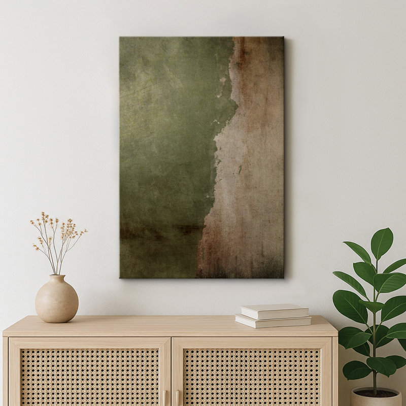 Distressed Green and Beige Artwork, Modern Rustic Abstract Wall Pictures, Large Framed Canvas Giclee Print Wall Art
