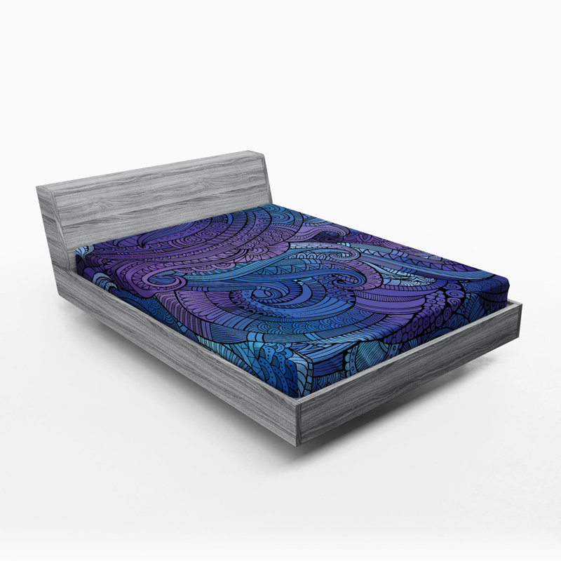 Microfiber Floral Fitted Sheet, Full Fitted Sheet, Blue/Purple  Abstract