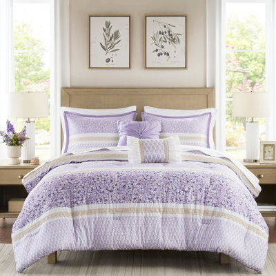 Édredon 5 pièces très grand / très grand avec coussins décoratifs - Édredon en microfibre, imprimés botaniques de style et volants en dentelle, rembourrage, lavable à la machine, emballage compressé, rembourré,