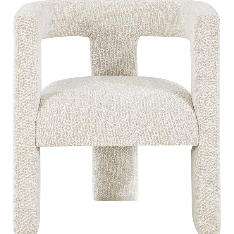 Chaise d'appoint blanche, design minimaliste moderne, revêtement Boucl, dossier ouvert arrondi, siège confortable, support à trois pieds, pour salle à manger, chaise contemporaine de 26 pouces de largeur avec siège monochrome