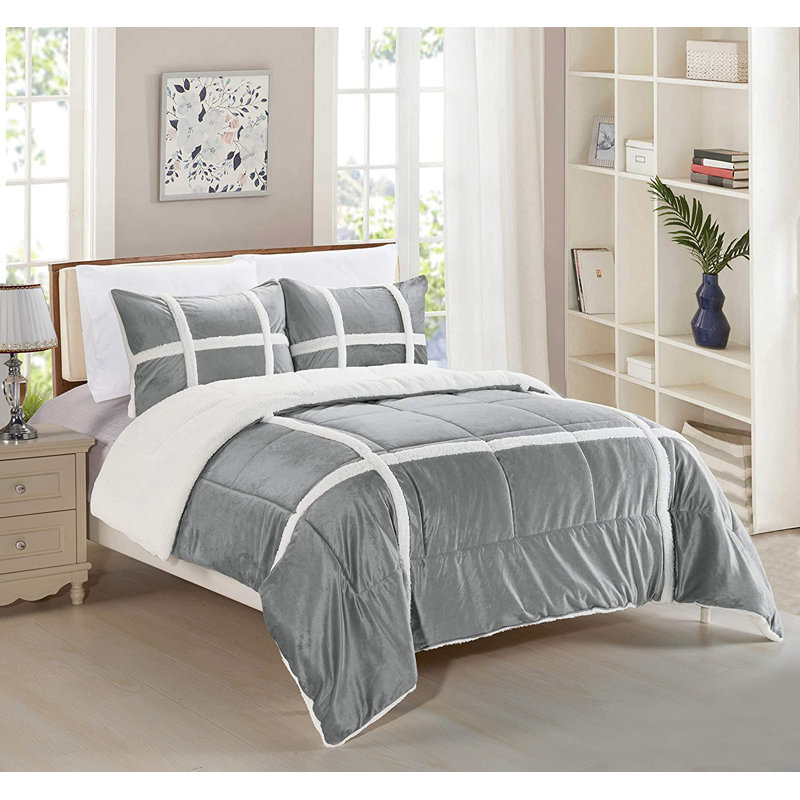 Ensemble d'édredon en microfibre 3 pièces Teter, Gris, Très grand
