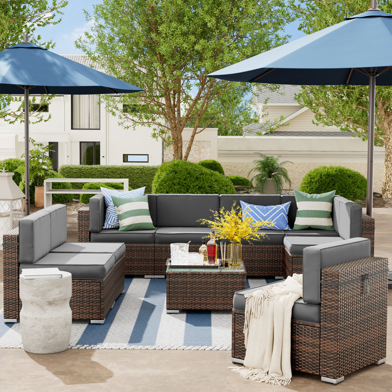 Angeli 8-Person Furniture Sets with Coffee Table, 1 Waterproof Covers, Gray